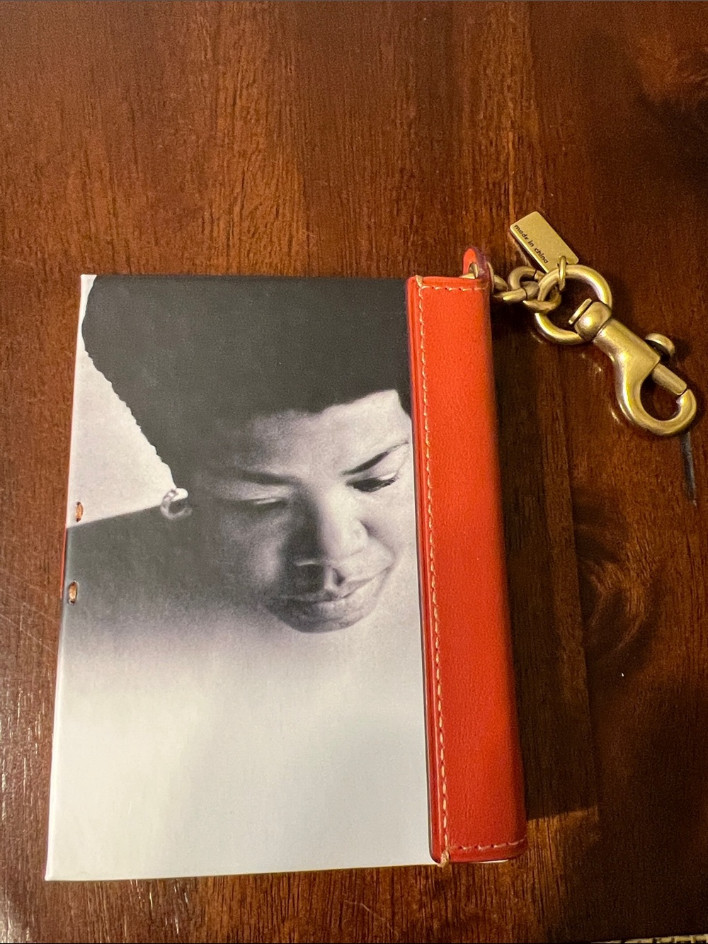 Coach Red Leather Book-Style Maya Angelou Keychain Case with Black Bird Graphic - Picture 2 of 2